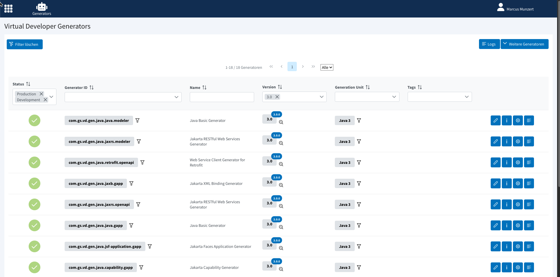 Virtual Developer App "Generators"