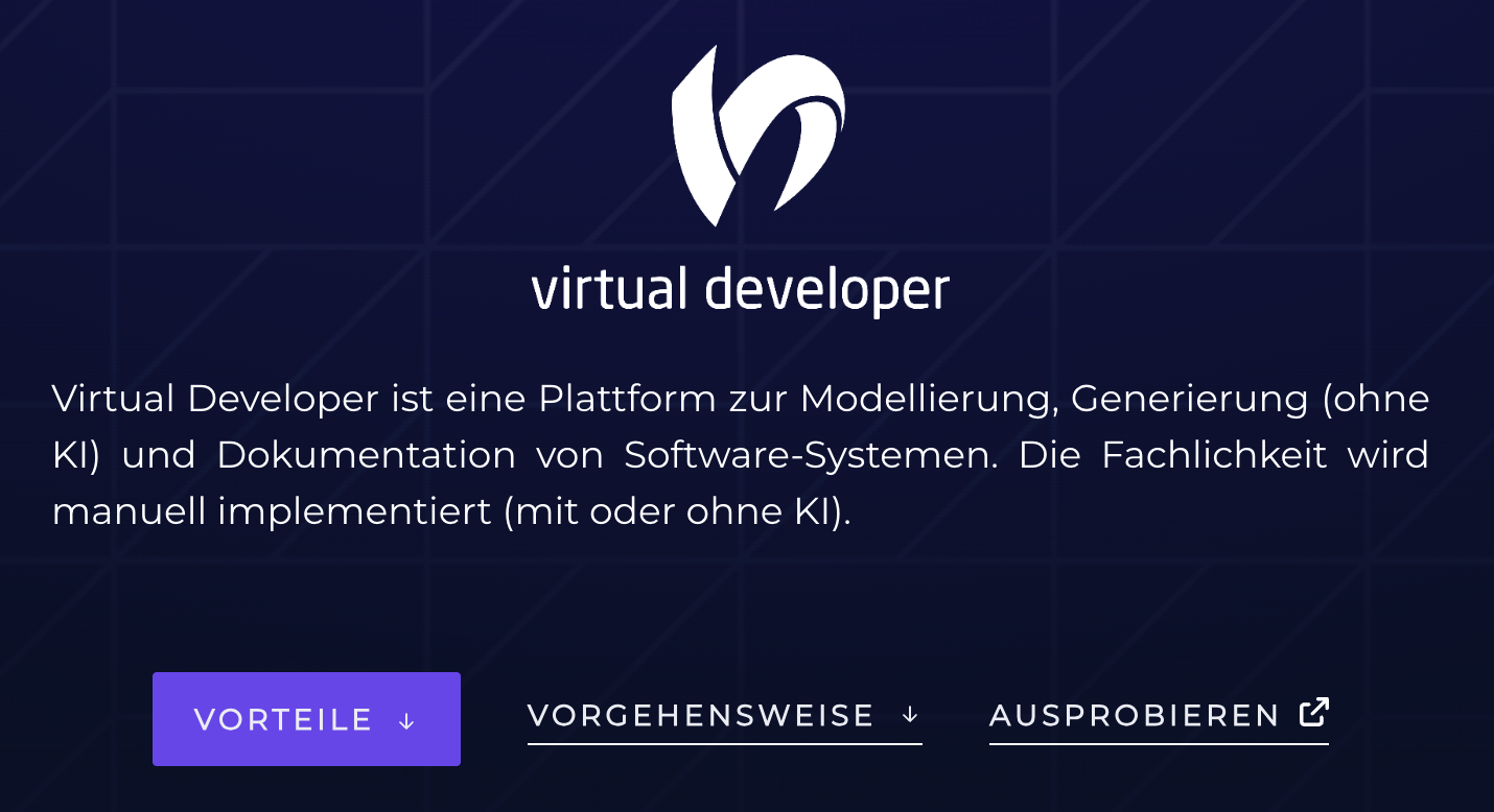 Ausschnitt des neuen Web-Auftritts von Generative Software und Virtual Developer